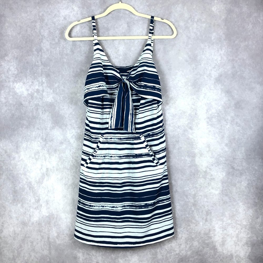 Cabi Dress Striped Blue White Pockets Tie Chest Size Extra‎ Small